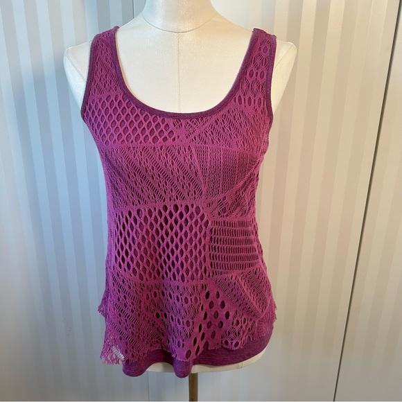 Maurices Tops - Maurices purple pink boho crochet-style mesh overlay tank top Size S